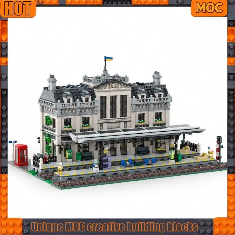 8922PCS Train Station Modular Building Blocks Railway Street View Architecture Model DIY Creative Assembly Toy Holiday Gift