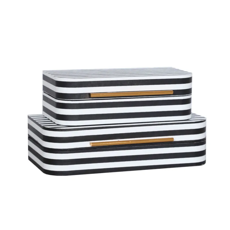 Storage box, jewelry box, modern minimalist black and white striped leather sample room, sales office, cloakroom decoration