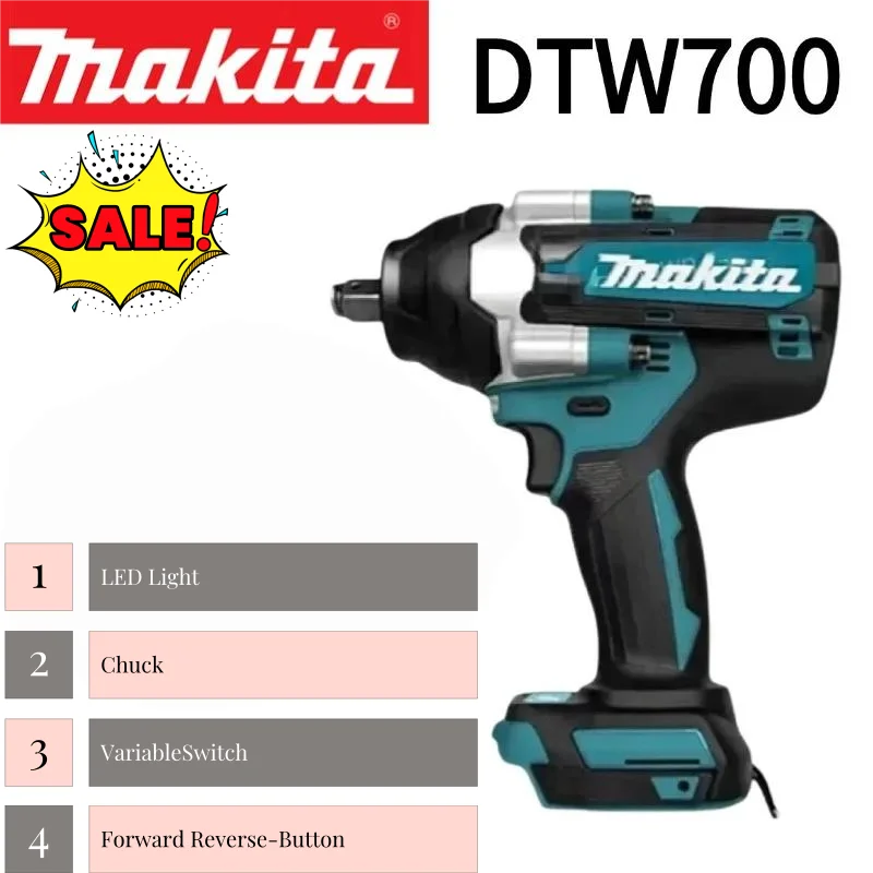 

Makita DTW700 18V Torque Wrench Brushless Electric Wrench High Torque Cordless Drill Screwdriver Rechargeable Electric Tools