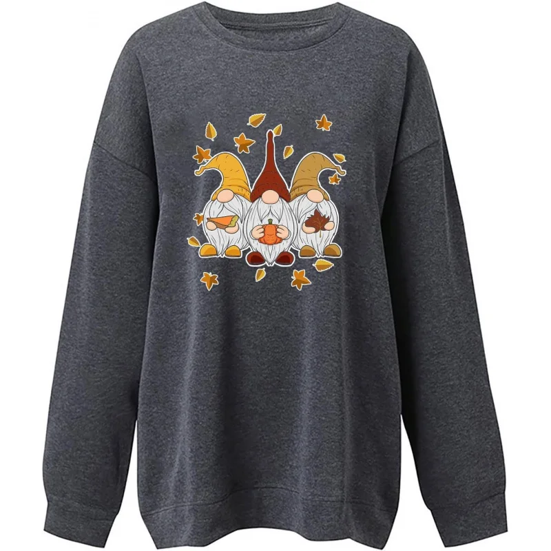 Thanksgiving Hoodie Cute Dwarf Pumpkin Printed Long Sleeve Top