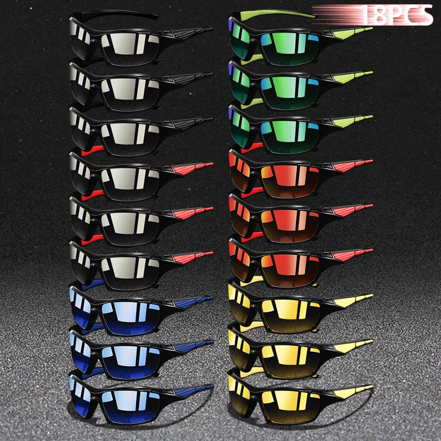 18PCS Fashion Vintage Check Pattern Driving Fishing Sports Sunglasses Men Women Running Mountaineering Man Sun Glasses