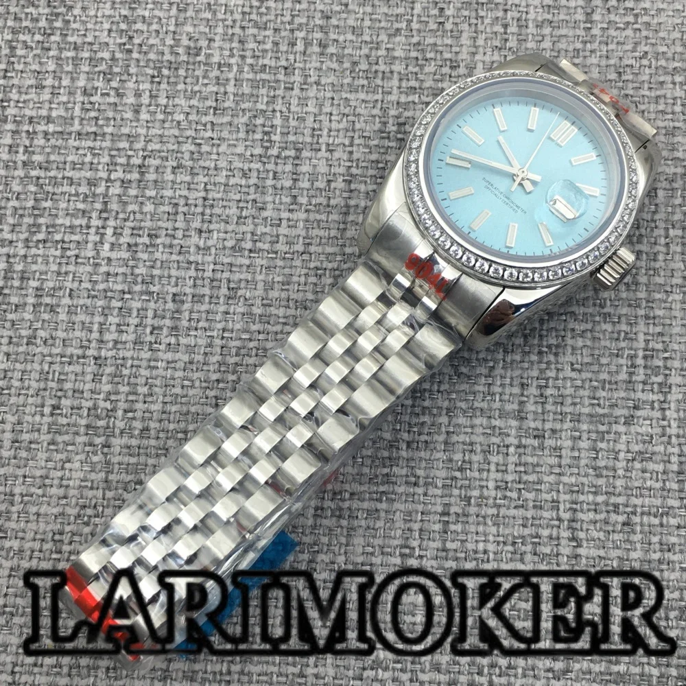 LARIMOKER Women's Mechanical Diving Watch 31MM Diamond Decorative Case Blue Dial Luminous Sapphire Glass NH05 Automatic Movement