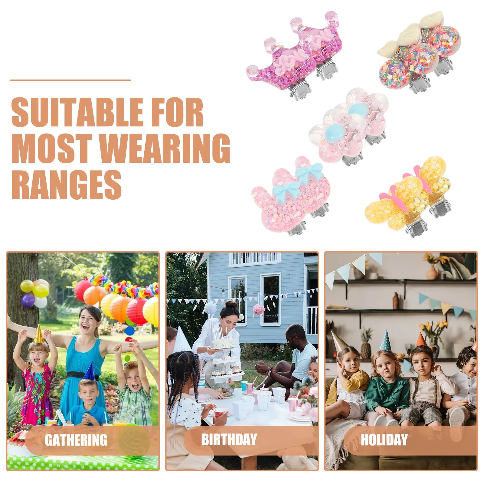 ต่างหูหนีบเด็ก 5 คู่ สไตล์การ์ตูนน่ารัก สวมใส่ง่าย เครื่องประดับสำหรับงานปาร์ตี้สำหรับเด็กผู้หญิง ต่างหูหนีบสำหรับเด็กผู้หญิง