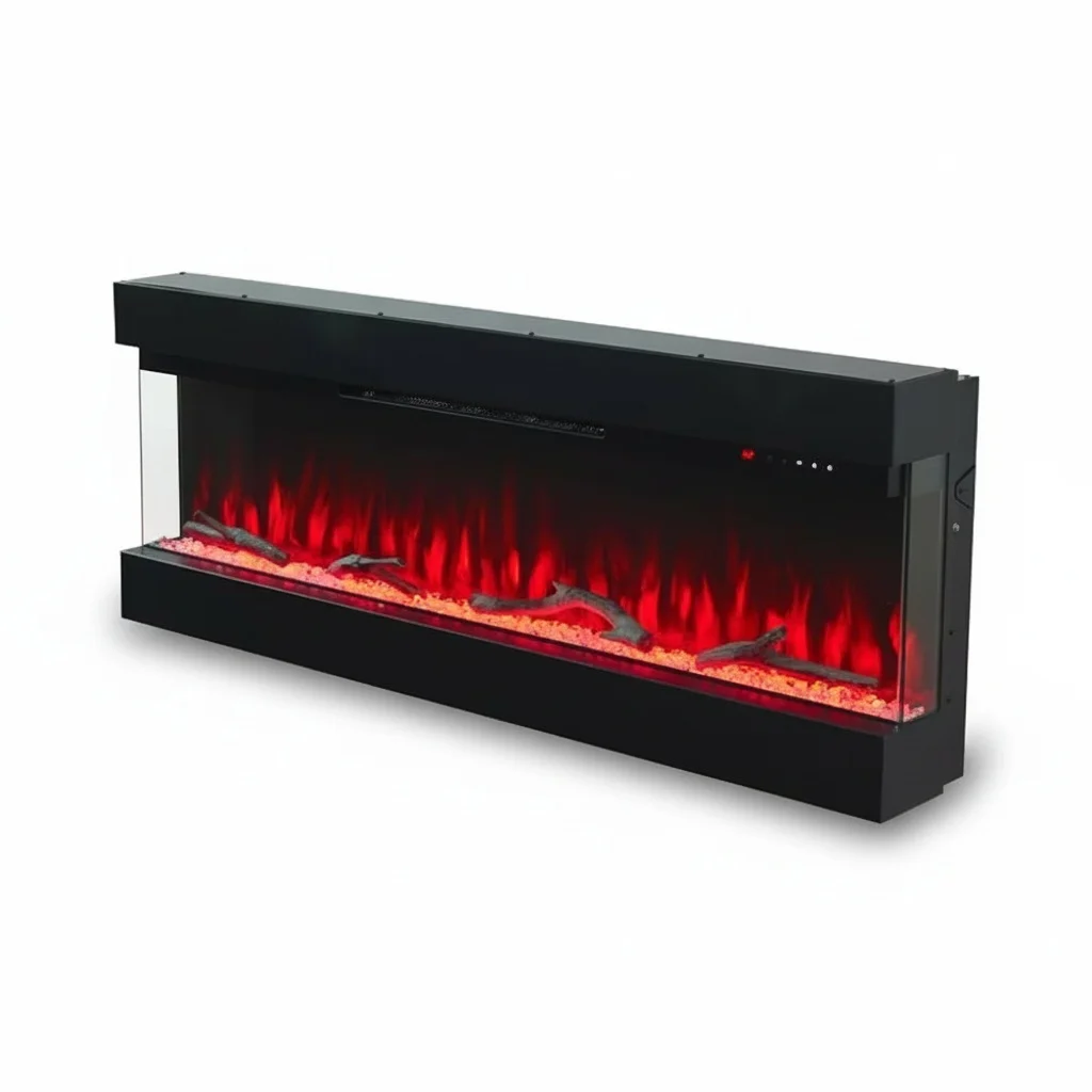 1500W Electric Fireplace, Steel Glass Wall-Mounted Heater, Infrared Space Heater with Remote Control, 1270x484x200mm Indoor Use