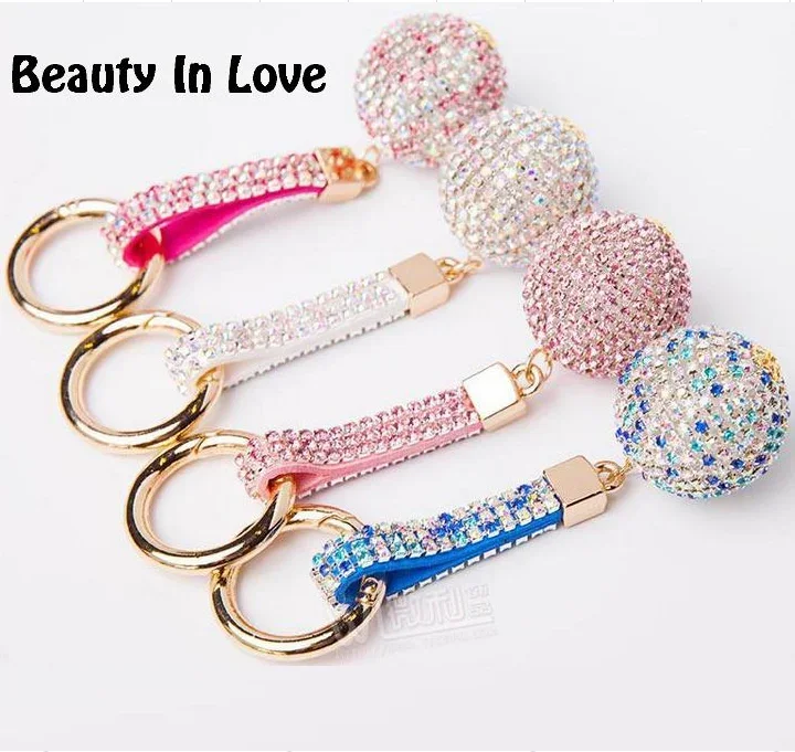 Luxury Strass Rhinestone Key Chain  Crystal Cartoon Ball Pompom Car Keychain Charm Pendant Key Ring Women Jewelry Porte Clef