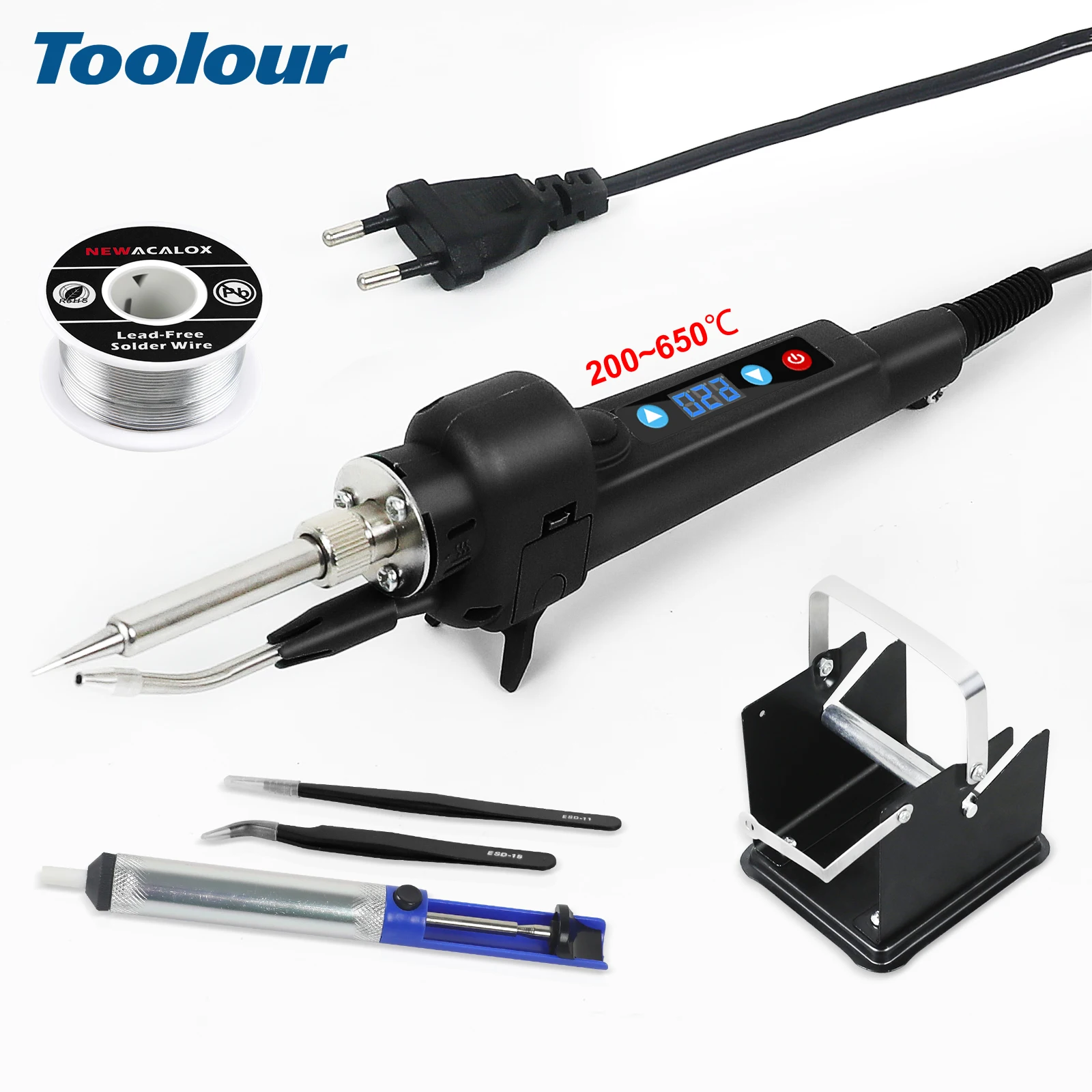 Toolour Soldering Iron Kit 80W 220V Fast Heat up in 15s Electric Send Tin Gun LCD Digital Adjustable Temperature for PCB Repair