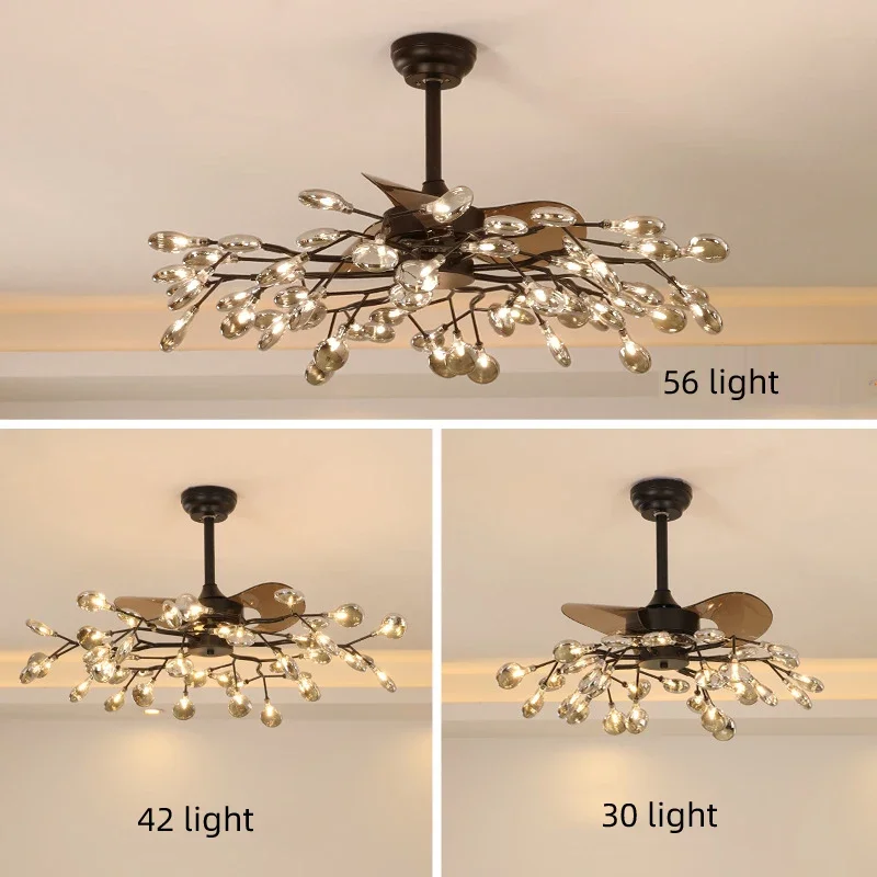 Chandelier with fan,living room chandelier, RC dimmable ceiling chandelier, fan light that can be rotated forward and reverse