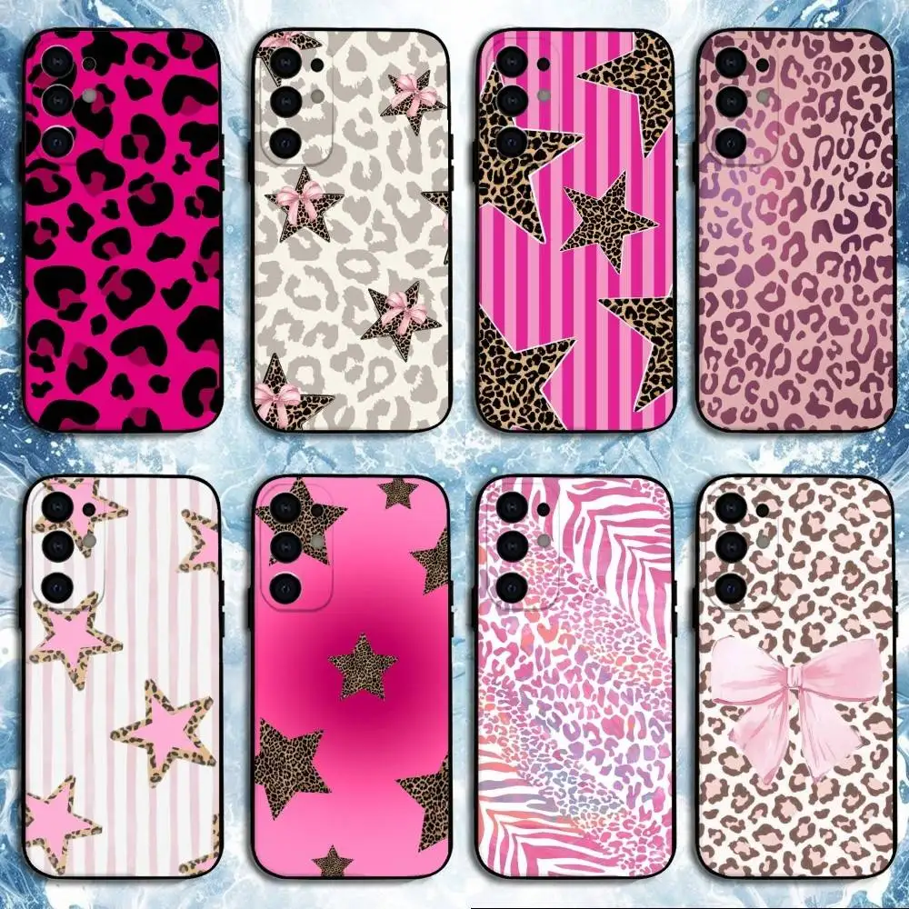 

F-Fashion Leopard print Pink Soft phone Case For Samsung S25,24,21,22,23,30,Ultra,20,Plus,Fe,Lite,Note Soft Black Cover