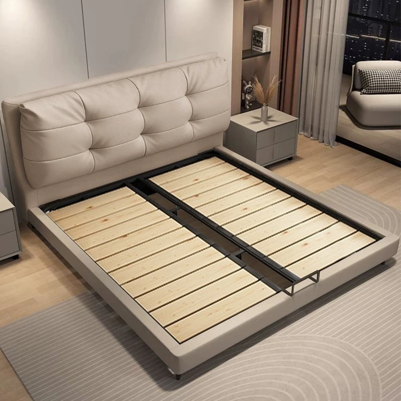 Cama minimalista para dormitorio principal, cama doble de 180 cm, cómoda cama de matrimonio, base de lujo ligera estilo princesa para cama matrimonial, muebles