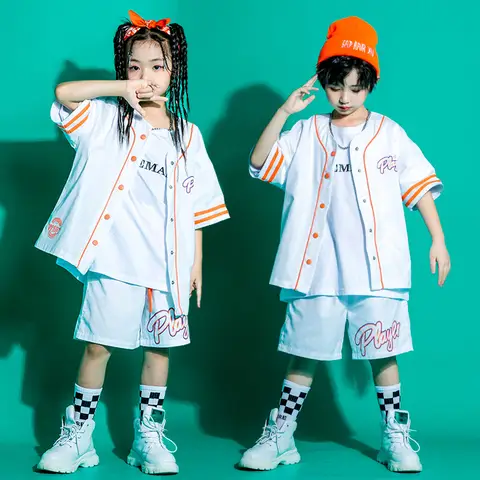 키즈 kpop 힙합 의류 야구 카디건 셔츠 탑 화이트 streetwear 카고 조깅 바지 소녀 소년 재즈 댄스 의상 반바지