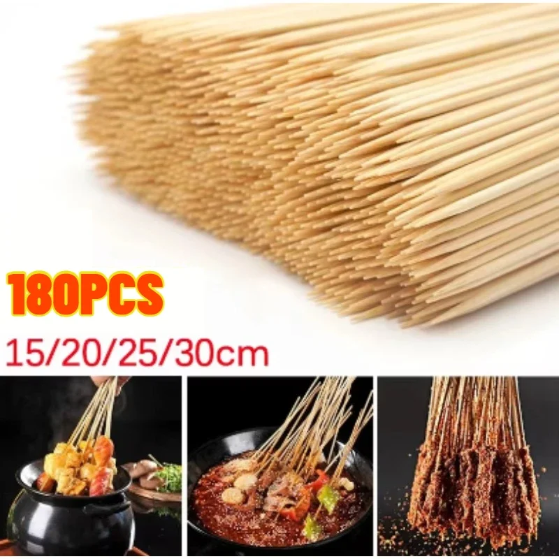 180pcs Bamboo Stick Food Grade Bamboo Skewer Sticks Disposable Natural Wood Long Stick Barbecue Fruit BBQ Tools Mutil Size