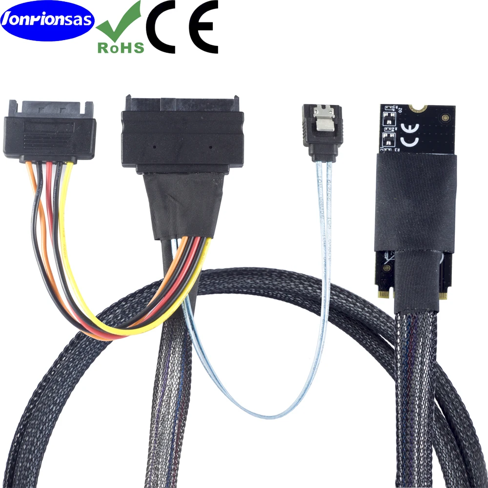 M.2（M-Key） PCB board to 2.55 NVMe U.2 SFF-8639 SDD with SATA 15P male and 7P SATA female  cable