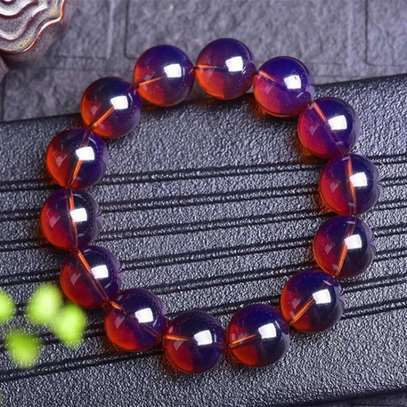 Violet Blue Amber Single Circle Bracelet Beeswax Amber Beads for Men and Women