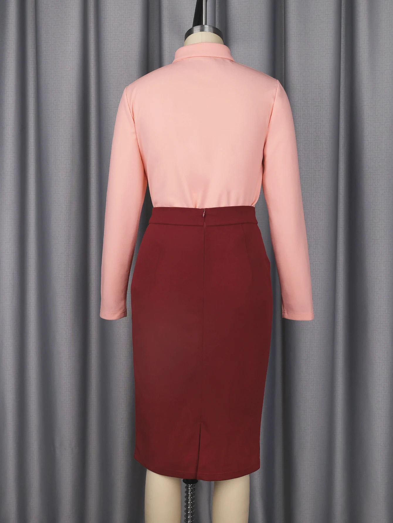 Elegante Kerkjurken Lange Mouwen Kraagvorm Dames Kleurblok Patchwork Kantoor Dames Werk Zakelijk Herfst Afrikaans Nieuw