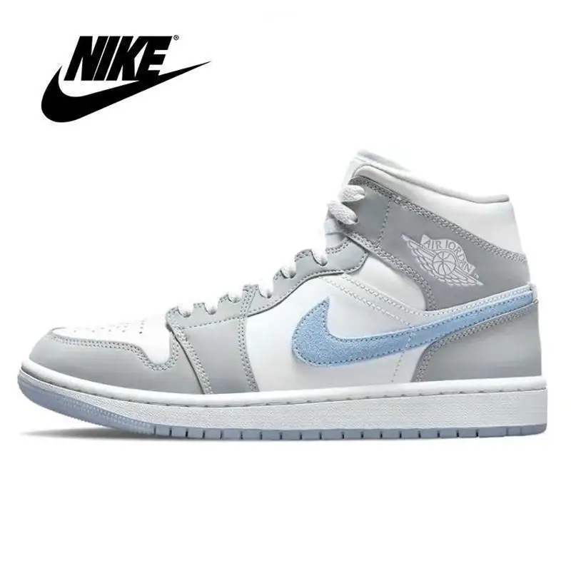 

Кроссовки Nike-Air Jordan в ретро стиле 1 One AJ1 Mid Wolf Серые Синие королевские синие белые обсидиановые синие женские мужские спортивные кроссовки Баскетбольная обувь