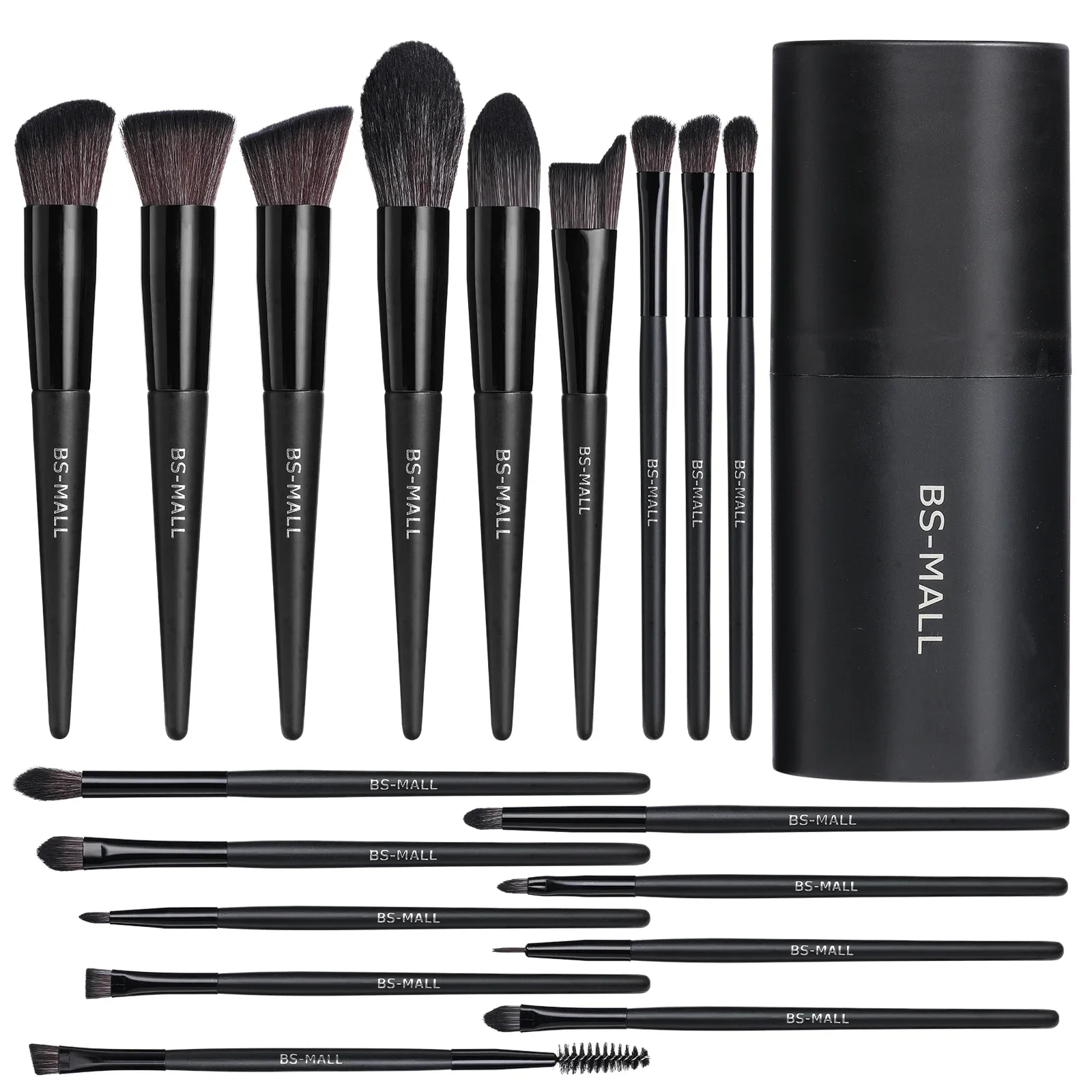 # Hot Sales New Design Makeup Brush BS-MALL 18 Piece Black Private Label Synthetic Makeup Brushes With Cylinder Makeup Brush Hol