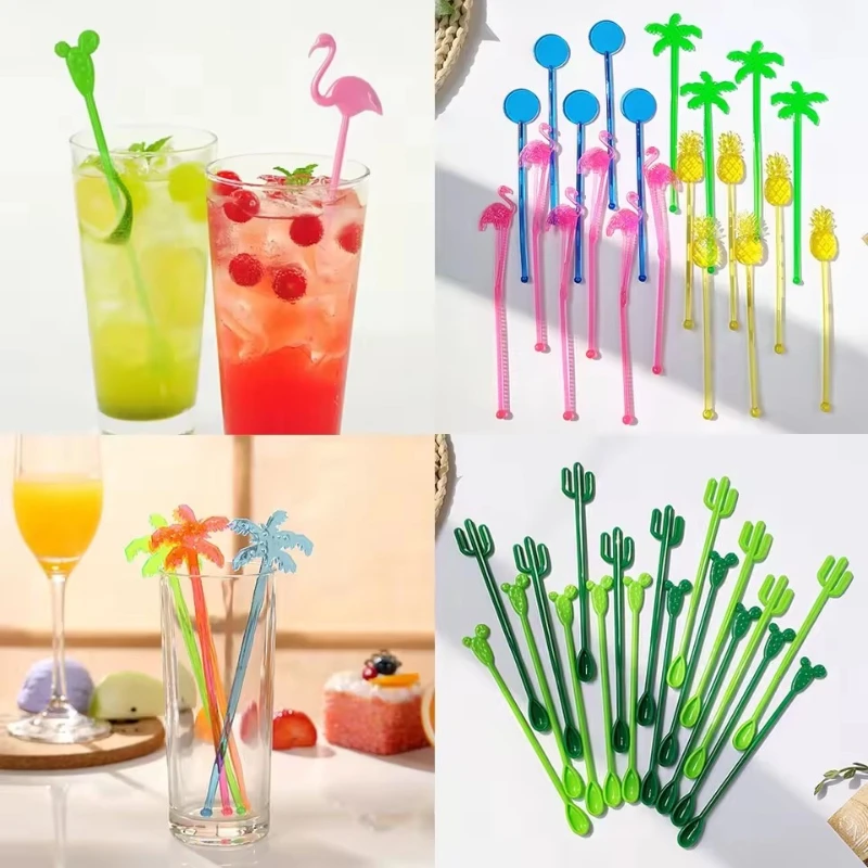 

6Pcs Hawaii Flamingo Stir Sticks Pineapple Cactus Cocktail Drink Coffee Swizzle Sticks Tropical Birthday Aloha Party Decor
