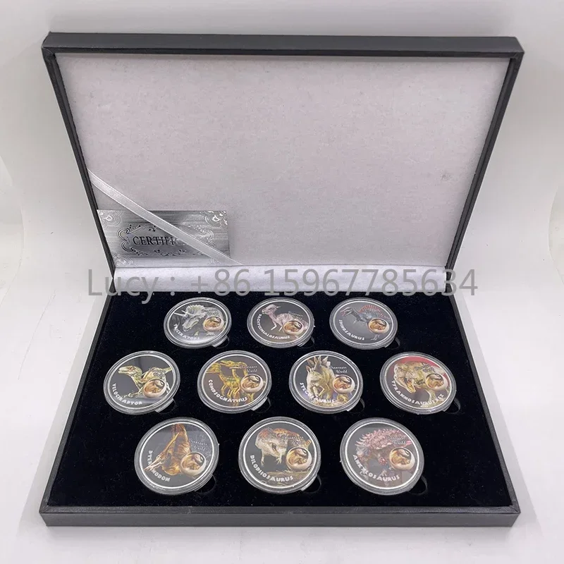 NEW style 10 models Jurassic-world dinosaur coin set collectible silver color plated coin in stock Hot for boy's birthday gift