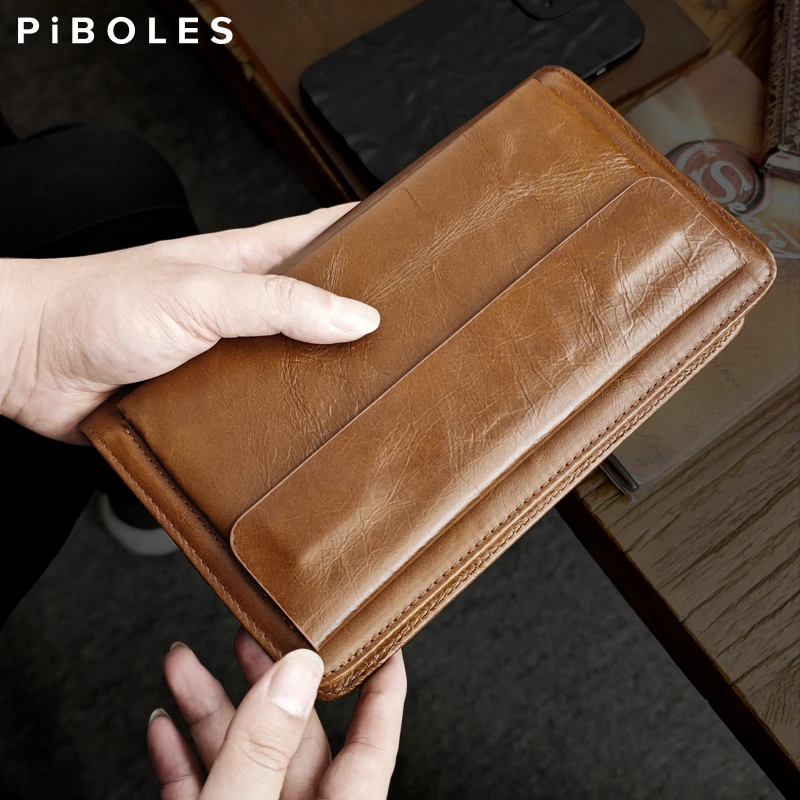 

Luxury Genuine Leather Men Clutch Wallet Male Purse Long Wallet Cowhide Leather Money Clips Bag Large Capacity Money Holder