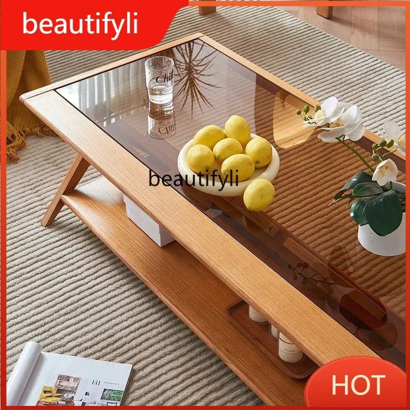 A139 Japanese Style Rattan Tea Table Rectangular Home Living Room Simple Wabi-Sabi Style Tea Table Solid Wood with Storage Tea T