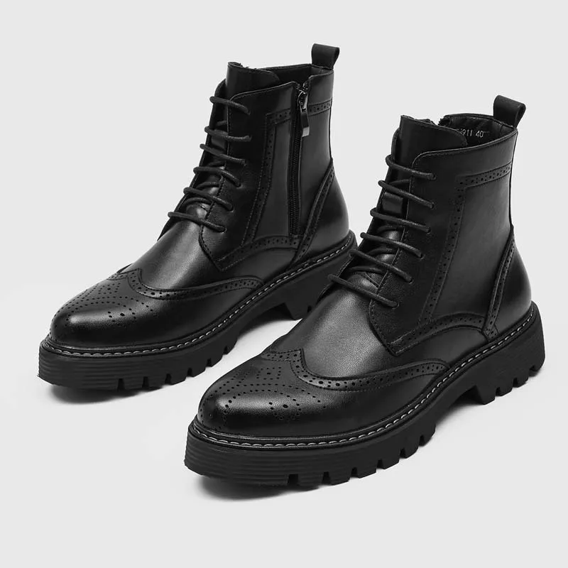 

England style men's casual party nightclub original leather boots carved brogue shoes cowboy platform boot cool ankle botas male