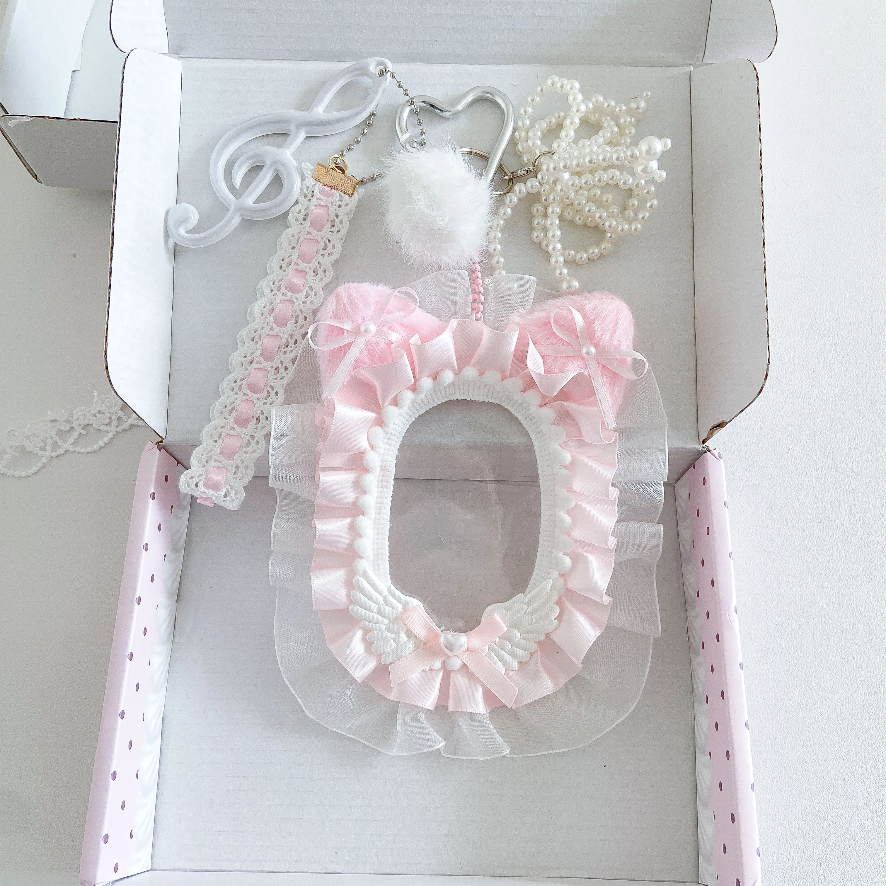 Visible Organization Photocard Holder, Kpop Bag Charm Lace Sleeve with Toploader, Oshi Ita Bag Accessory for Anime Collectors