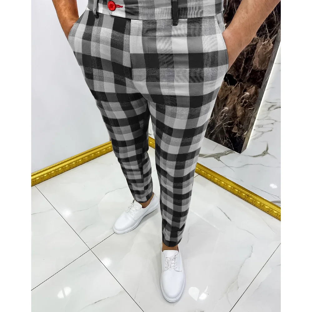 Men's Pants Clothing Plaid Trousers Streetwear Sweatpants Male Casual Work Wear New Fashion Suit Pants Formal Business Workplace