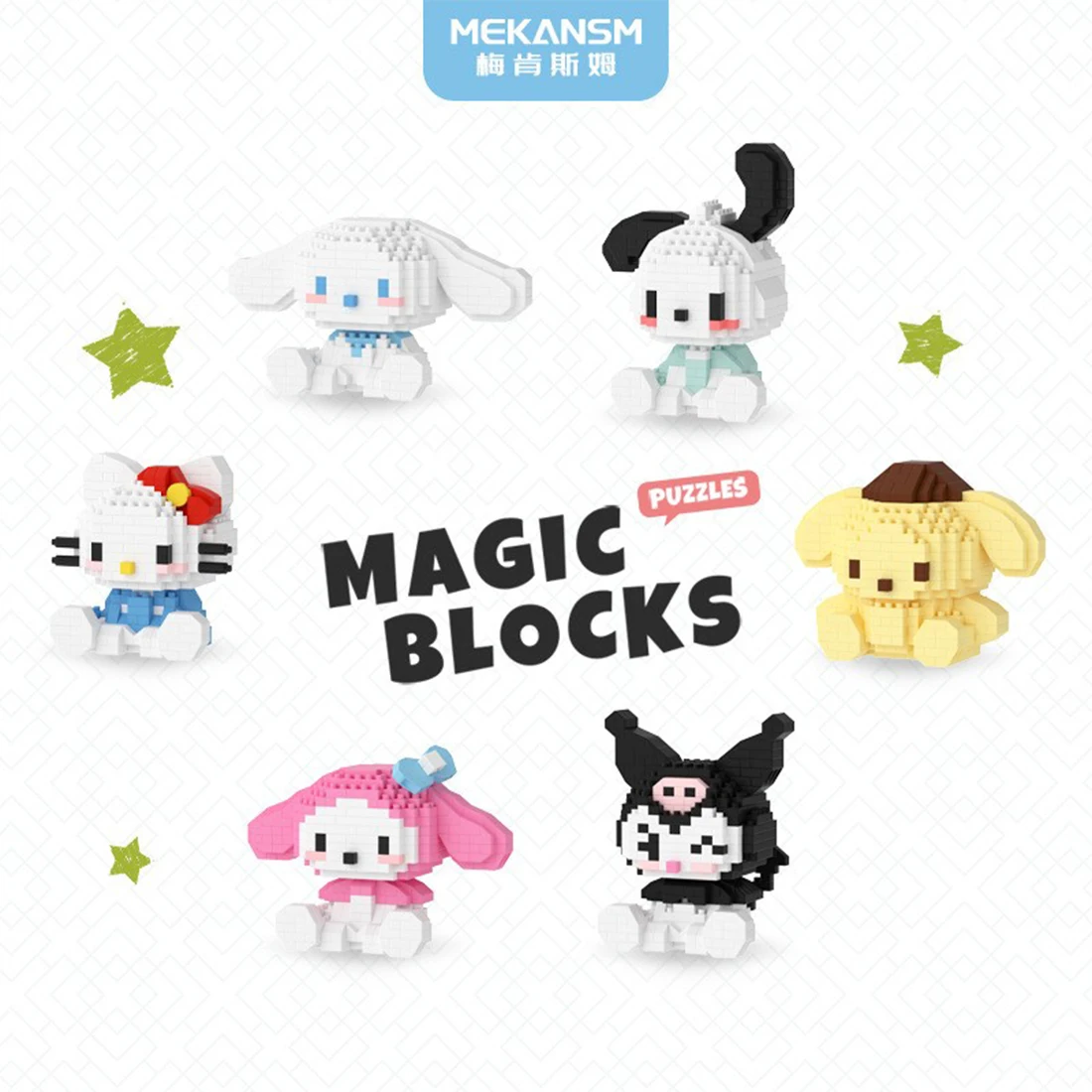 Cute Hello Kitty Micro Building Blocks Kawaii Kuromi Melody Cinnamoroll Pochacco Model Mini Bricks Figure Toys For Children Gift