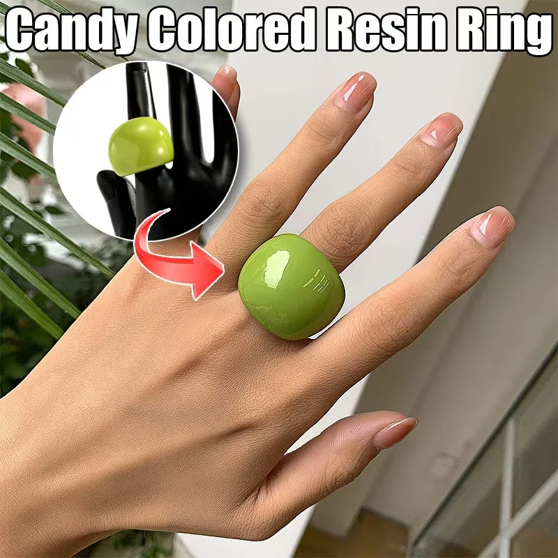 1 قطع خمر غير النظامية الراتنج الاكريليك خواتم للنساء بوهو هندسية حزب مجوهرات لون الحلوى