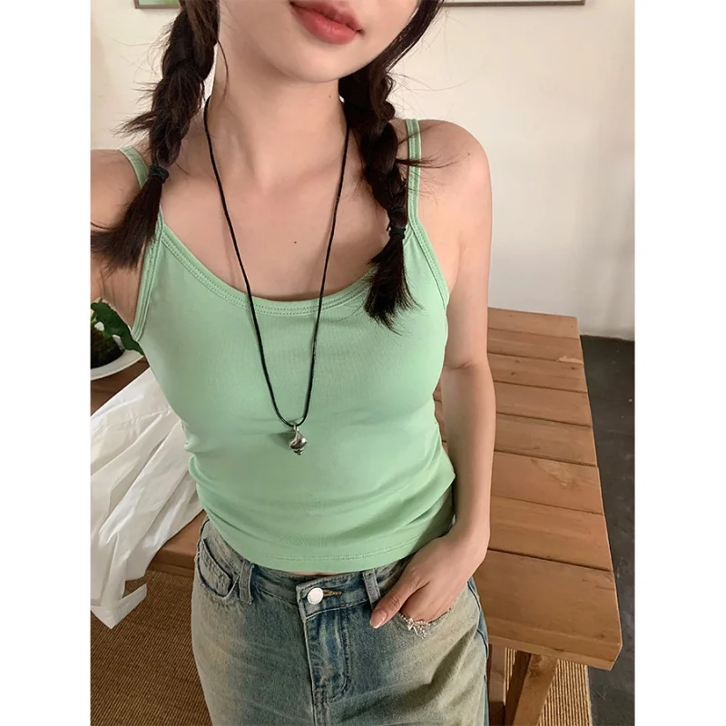 

Yellow Women's Simple Small Sling Vest with Chest Pad 2024 Spring and Summer Korean Style Slimming outside Wear Inner Wear 141sh