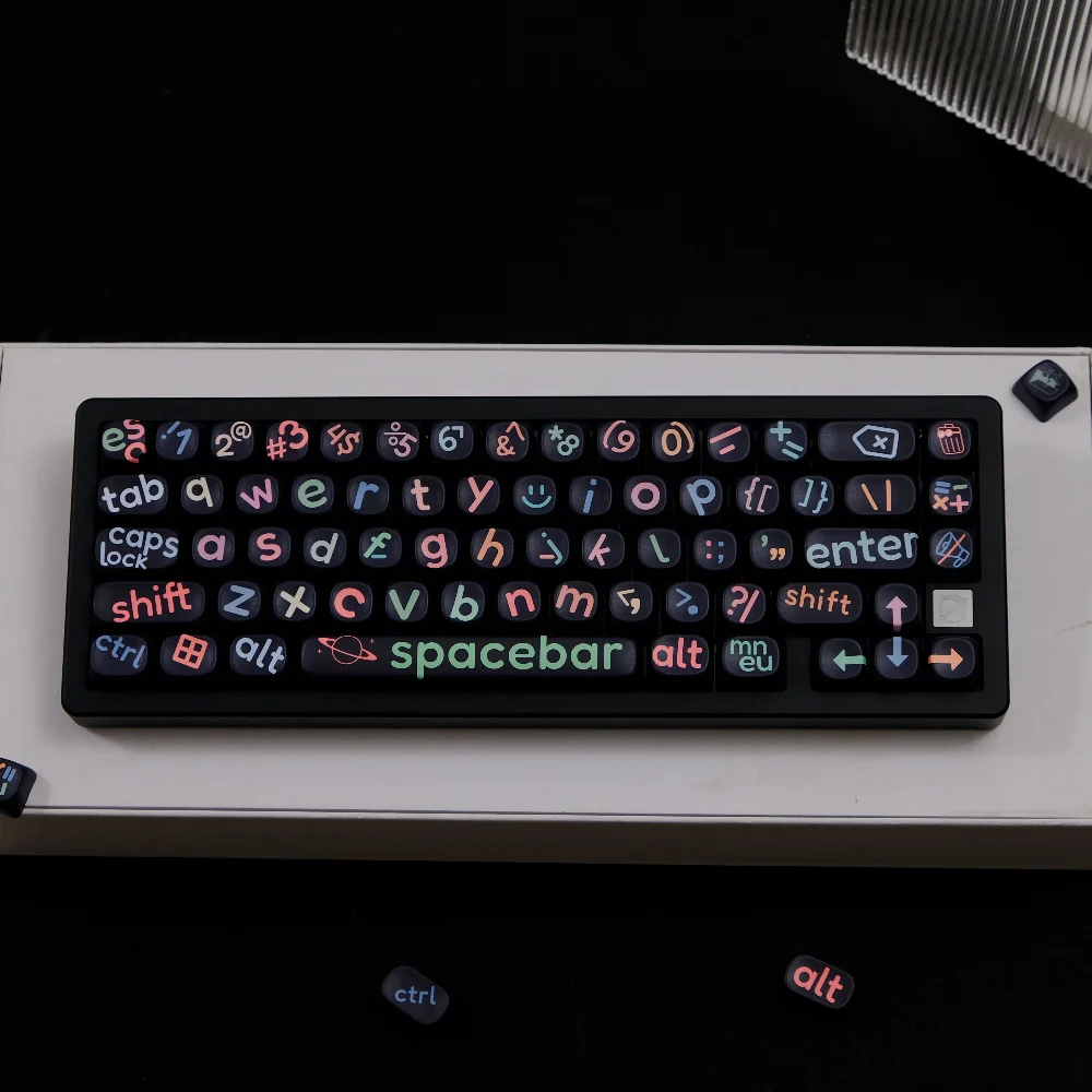 

126 клавиш, колпачки для клавиш с большим шрифтом XOA MOA Profile Dye Sub Black PBT, колпачки для механической клавиатуры MX F75 87 61 66 96 98 108