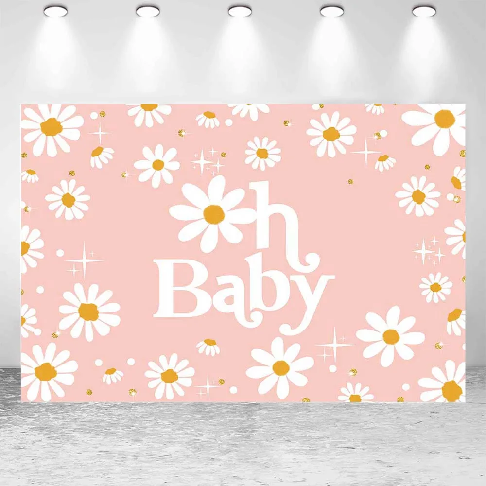 Mocsicka Daisy-telón de fondo para Baby Shower, decoración de fiesta de bienvenida para niña recién nacida, fondo fotográfico, pancarta de mesa de pastel rosa, accesorios de estudio fotográfico