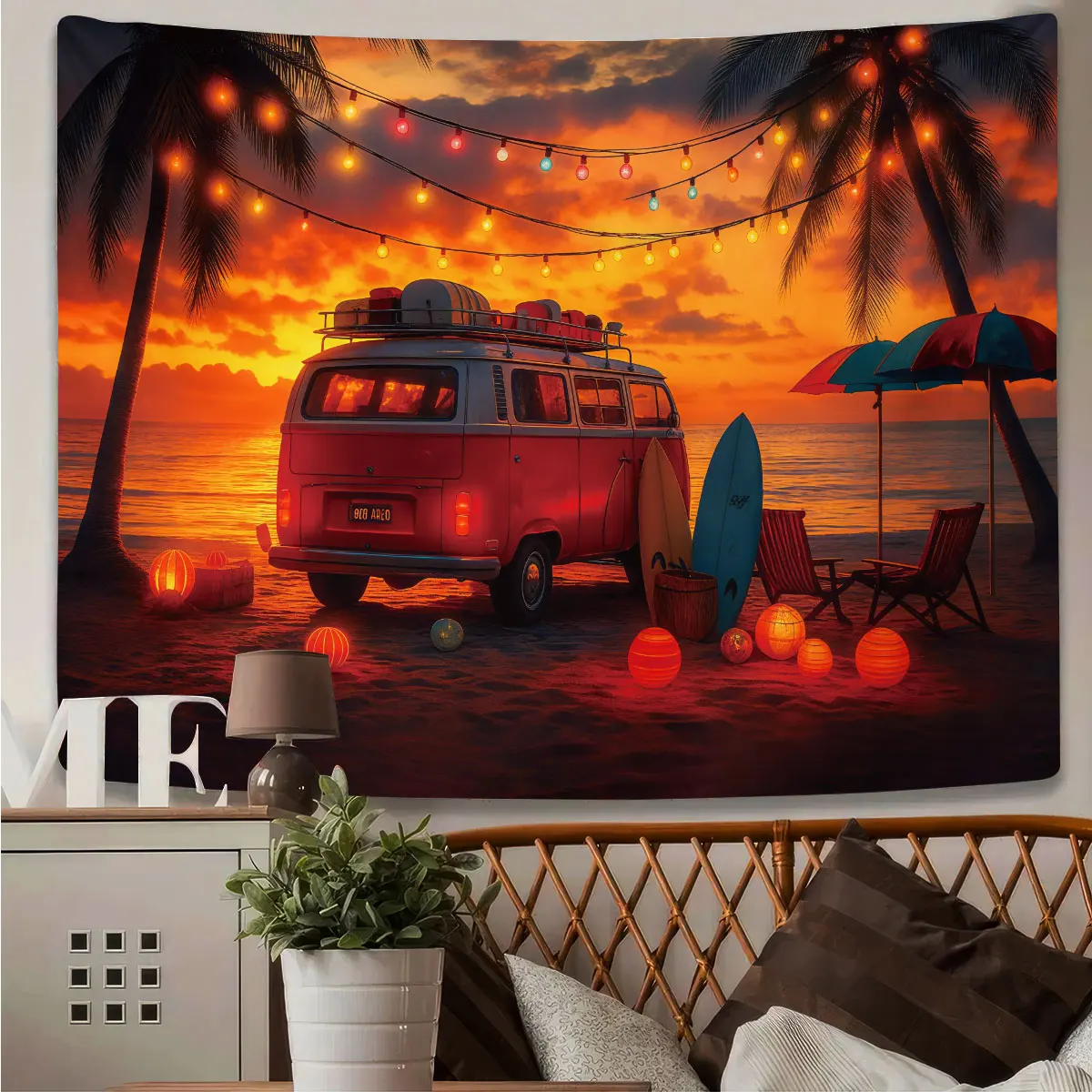 1pc Sonnenuntergang Meer Camping Auto Druck Tapisserie Wohnzimmer Wand Dekoration Multi Größe Hintergrund Tuch Maschine Waschbar