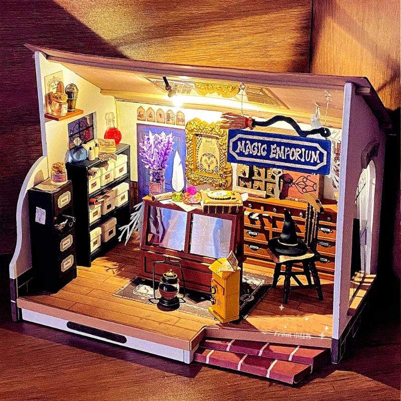 DIY Magic Shop Miniature House Custom Wooden Model Kits 3D Wooden Puzzles Build Best Exquisite Gift for Kids Adults