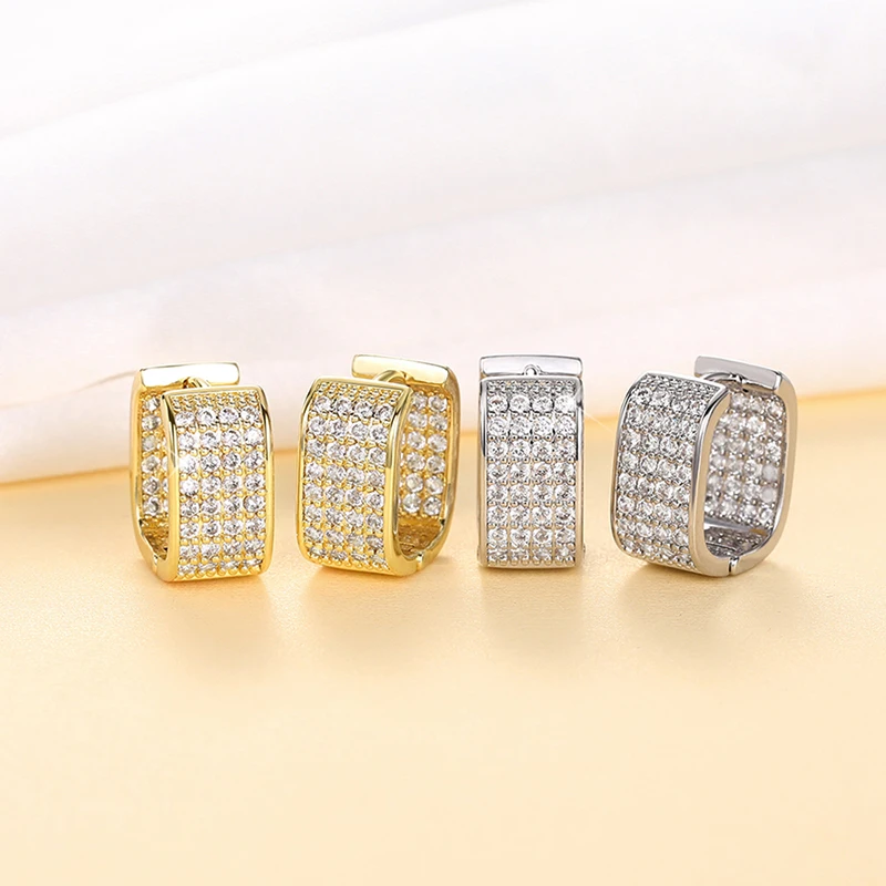 Huitan Trendy Paved Zirconia Hoop Earrings Female Fashion Jewelry for Daily Life Versatile Gold Color/Silver Color Accessories