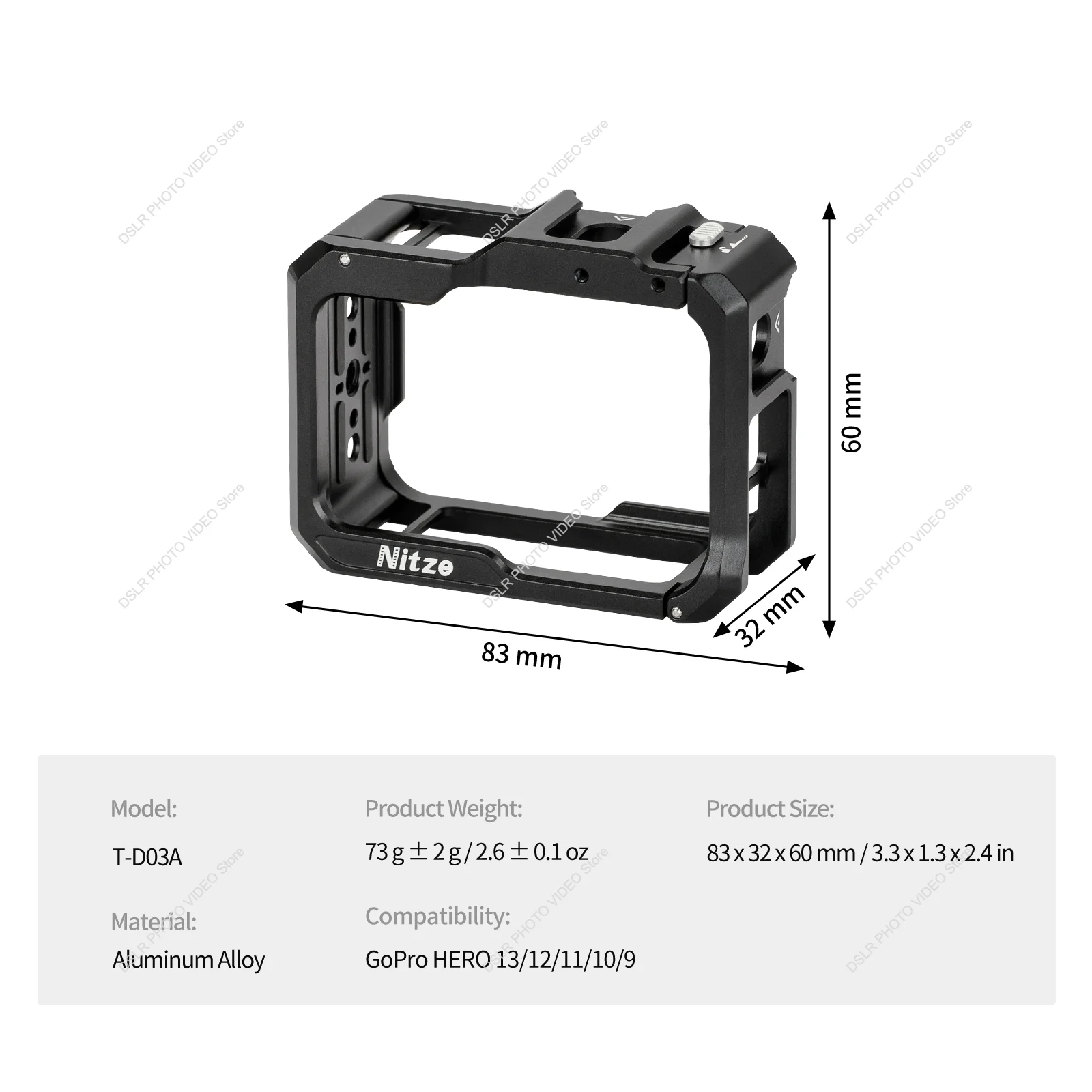 GoPro HERO 13 / HERO 12 / HERO 11 / HERO 10 / HERO 9 カメラ用 Nitze ケージ