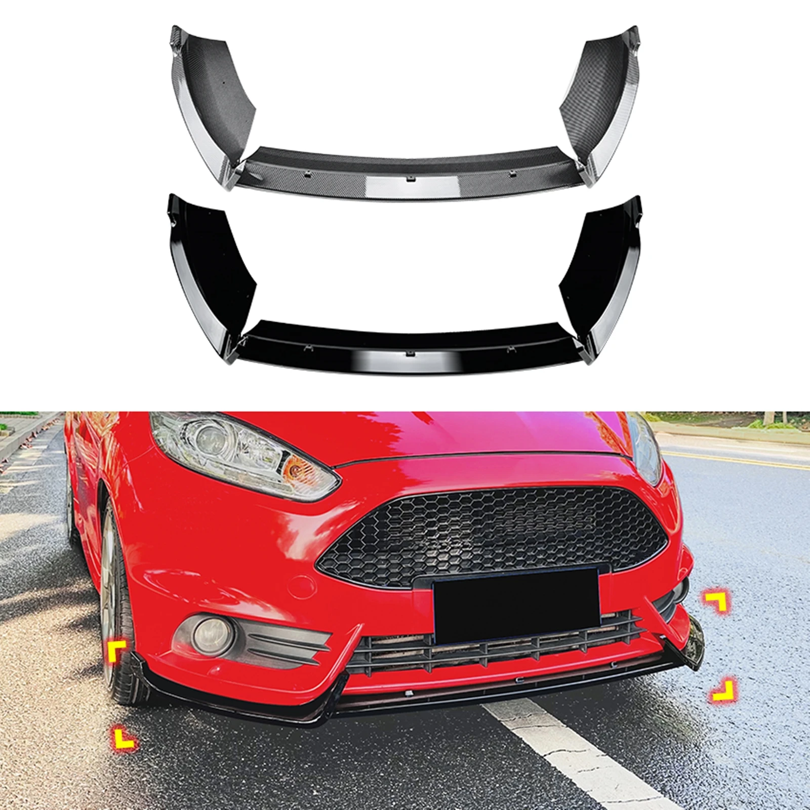 For Ford Fiesta ST MK6 2012-2017 B-Max B232 Front Bumper Spoiler Lip Carbon Fiber Look/Glossy Black Lower Splitter Protect Blade