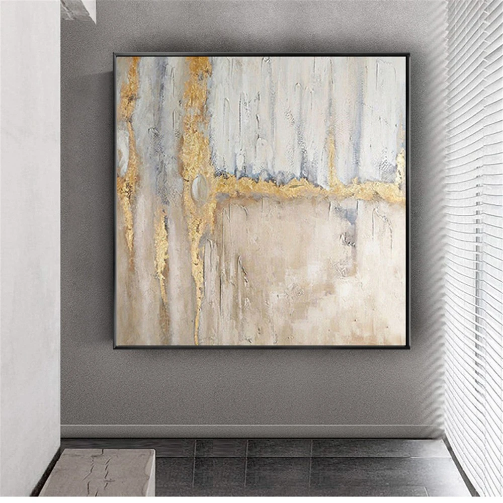 رسمت باليد الحديثة النفط اللوحة الأصفر الذهبي الرمادي قماش المشارك مجردة صورة قلادة للمنزل ديكور نمط جدار الفن جدارية #5