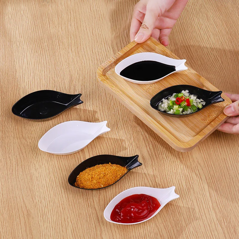 5pcs Set Fish Shape Soy Sauce Dish Plastic Seasoning Plate Small Bowls for Sauce Ketchup Salad Dressing Container Tableware