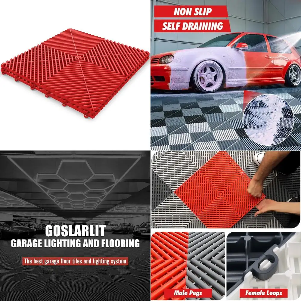 بلاط بلاستيكي متشابك غير قابل للانزلاق لأرضيات المرآب، 15.7 × 15.7 بوصة، يعزز تنظيم المرآب والتخزين مع فتحات تهوية #1