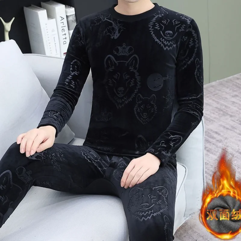 

2025 Men's And Teenagers' Thermal Underwear Set Simple And Fashionable Long Sleeve Bottoming Shirt Elastic Waist Trousers Y2K