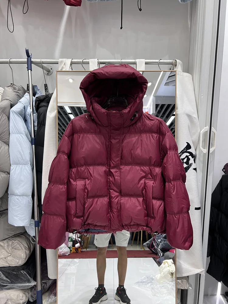 Women's short style hooded fashion thick white duck down bread jacket winter new Korean version simple down jacket coat