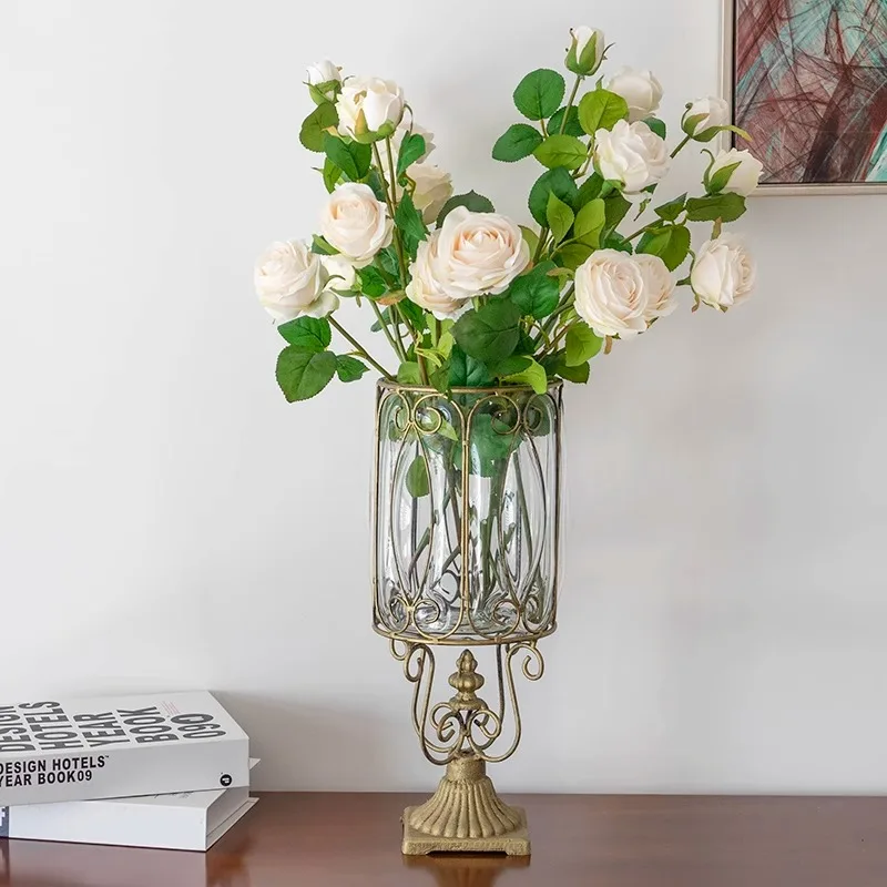 

Retro creative glass vase ornament fake flower living room TV cabinet ornament flower bottle transparent