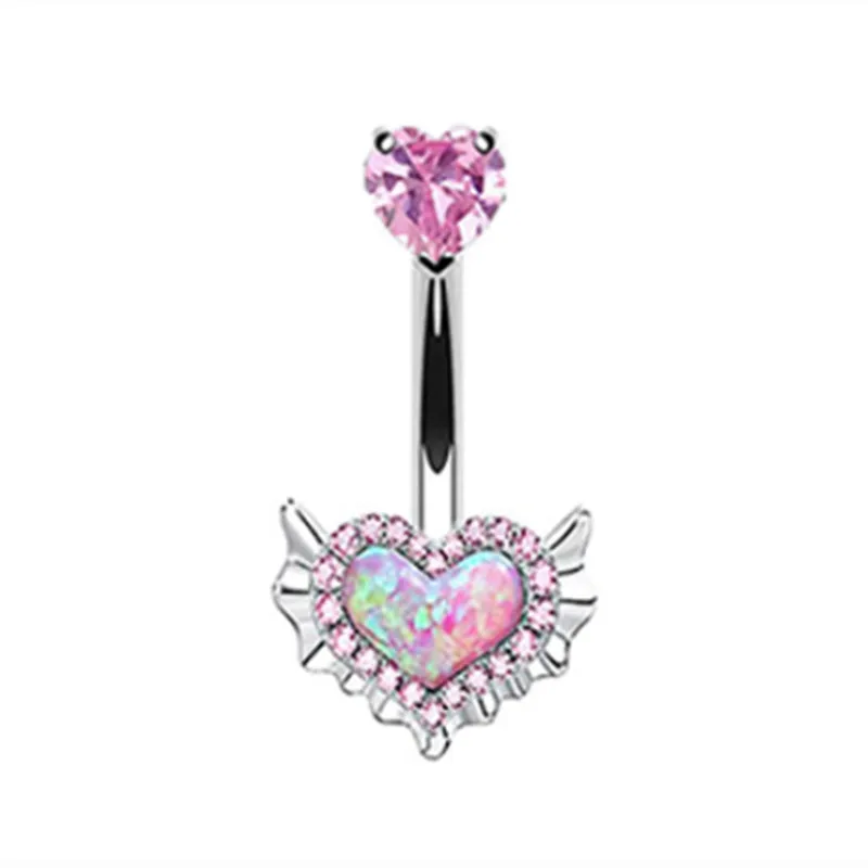 1PCS Rosa Krone Bauchnabel Ringe Schmuck Edelstahl Herz Nabel Piercing Barbell Kristall Nette Bauch Ringe Für Frauen Mädchen