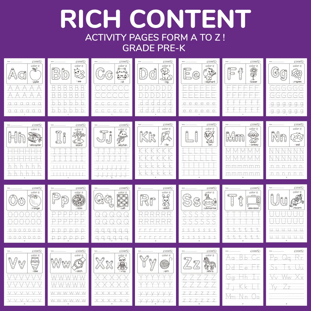 Alphabet Preschool Color Children's Preschool Writing Drawing Workbook English  Calligraphy Pen Control Training Copybook