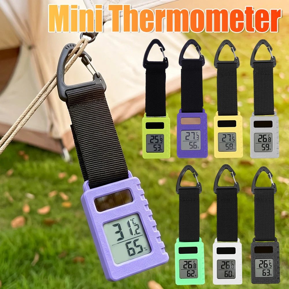 Outdoor Mini Thermometer Solar Temp Humidity Meter Indoor Outdoor Hiking Hygrometer Mountaineering Camping Pendant Keychain