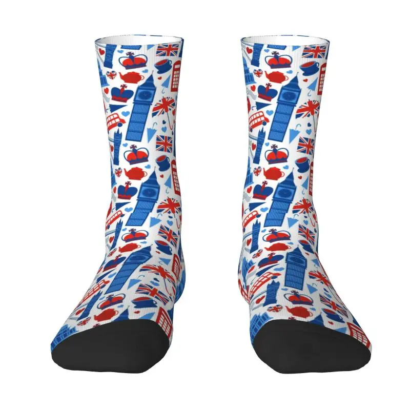 

Kawaii British London City Symbols Socks Men Women Warm 3D Printed Red Bus Telephone Booth Big Ben Sports Basketball Crew Socks