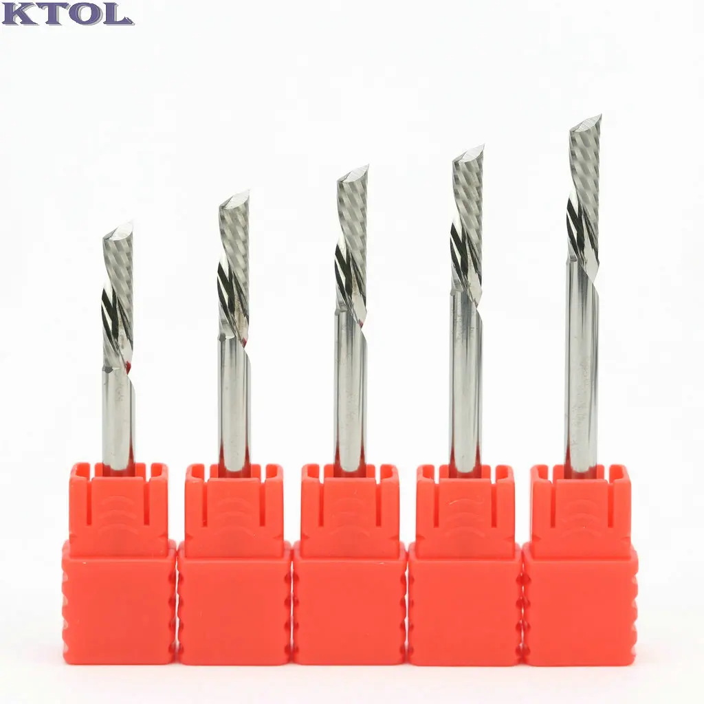 4mm Down Cutting Endmill-1 Flute CNC Router Milling Bit Wood Engraving Cutter 5pcs Mini Spiral Tungsten Carbide Woodworking Tool