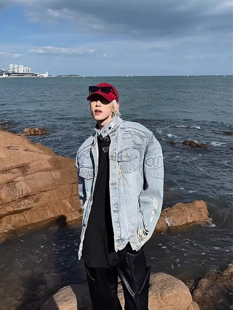 

Мужская джинсовая куртка Waed в винтажном стиле, осенне-зимняя, больших размеров, с рваными элементами и потертостями, модная повседневная верхняя одежда