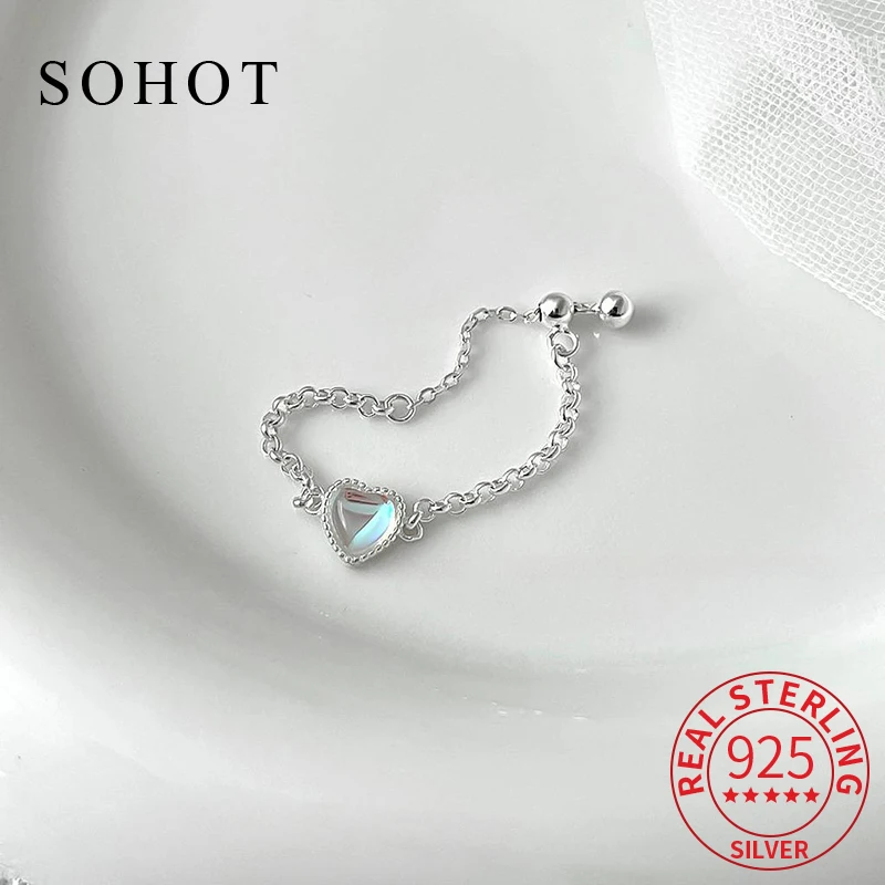 خاتم حقيقي من الفضة الإسترليني عيار 925 على شكل قلب وحجر القمر قابل للتعديل للسيدات الساحرة وإكسسوارات مجوهرات راقية عصرية رائعة